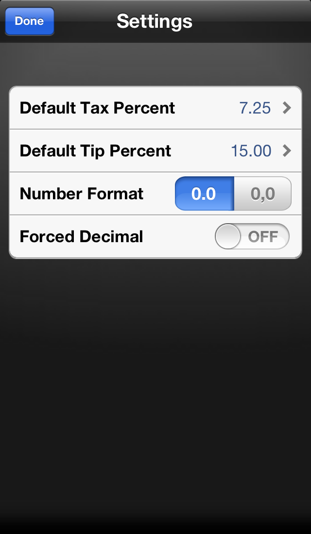 Settings screenshot